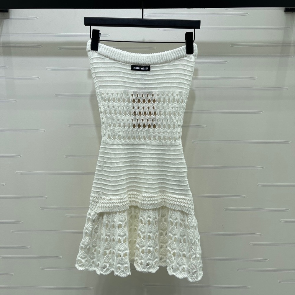 Miu Miu Ivory Crochet Strapless Dress